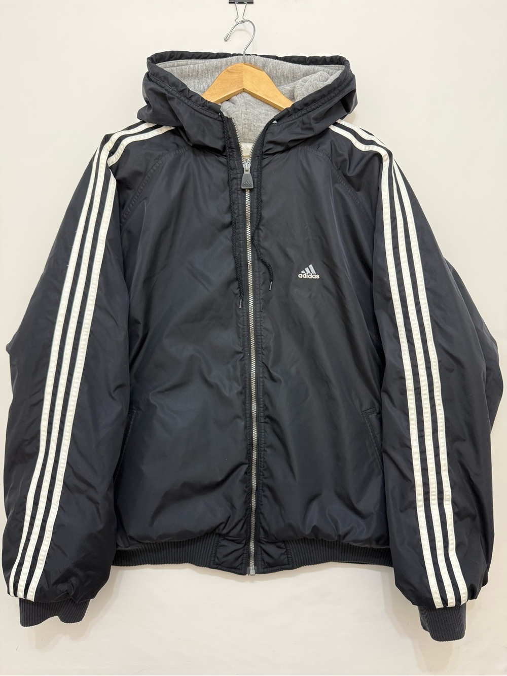 Adidas Mens Vintage Reversible Puffer Jacket Size XL Black White Stripes